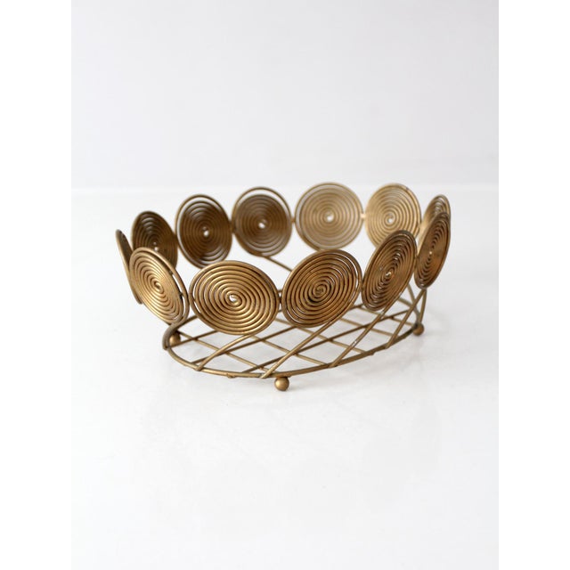Mid 20th Century Mid-Century Brass Plated Wire Spiral Fruit Basket For Sale - Image 5 of 12