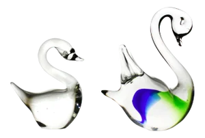Late 20th Century Hand Blown Swan Bird Art Glass Figurine - 2 Pieces