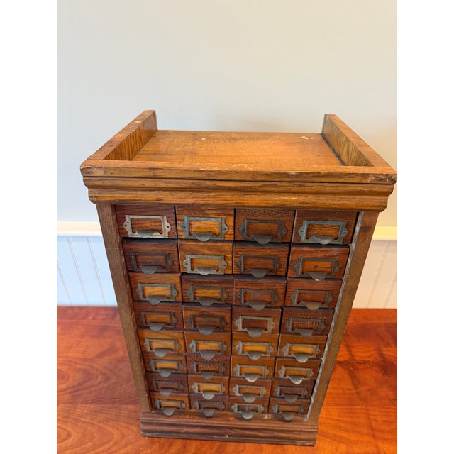 1920s Antique 32-Drawer Oak Hardware Parts Cabinet by W.C. Heller Co. For Sale - Image 5 of 17