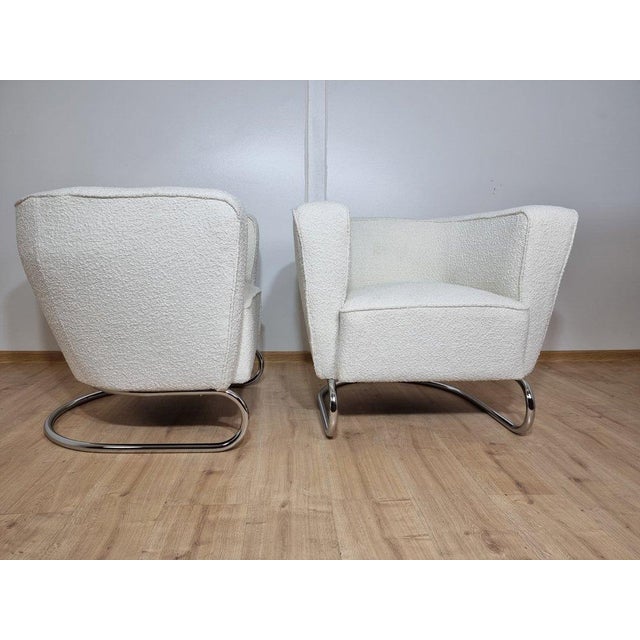 White Set of Chromed Armchairs by Jindrich Halabala, 1930s For Sale - Image 8 of 18