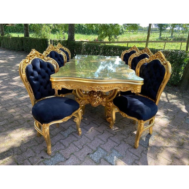 Gold 1980 Italian Artisan Baroque Gold Beech Dining Set-7 Pc For Sale - Image 8 of 18