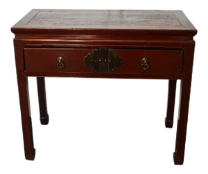 Red-Lacquered Chinese 19th Century Two-Drawer Desk with Brass Hardware