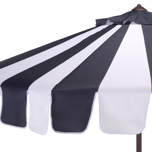 Spritely Home Meze 9 Ft Crank Umbrella, Navy Cabana Stripe/Brown Pole For Sale - Image 4 of 9