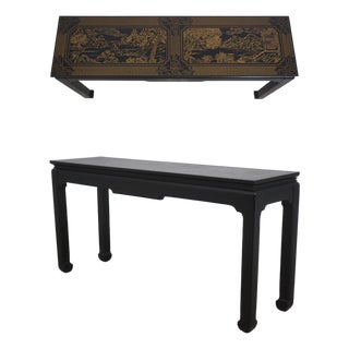 Chinese Black & Gold Decorated Console Table For Sale
