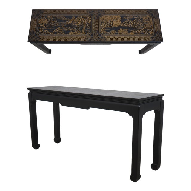 Chinese Black & Gold Decorated Console Table For Sale