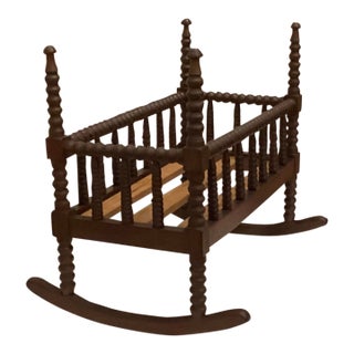 Antique, Walnut, Spindle Doll's Cradle or Salesman's Sample. Jenny Lind Style. For Sale