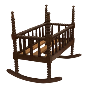 Antique, Walnut, Spindle Doll's Cradle or Salesman's Sample. Jenny Lind Style.