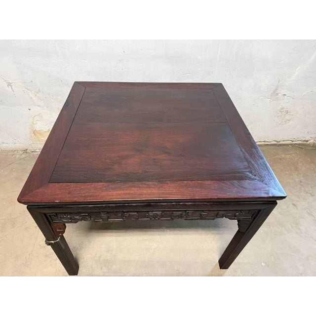 Antique Chinoiserie Style Hand Carved Rosewood Square Center Card Dining Table. For Sale In Washington DC - Image 6 of 13