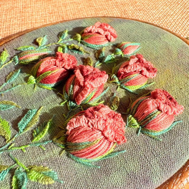 3d Rose Stumpwork Embroidery Art, Framed Botanical Sculpture, Handmade Floral Wall Decor For Sale - Image 11 of 15