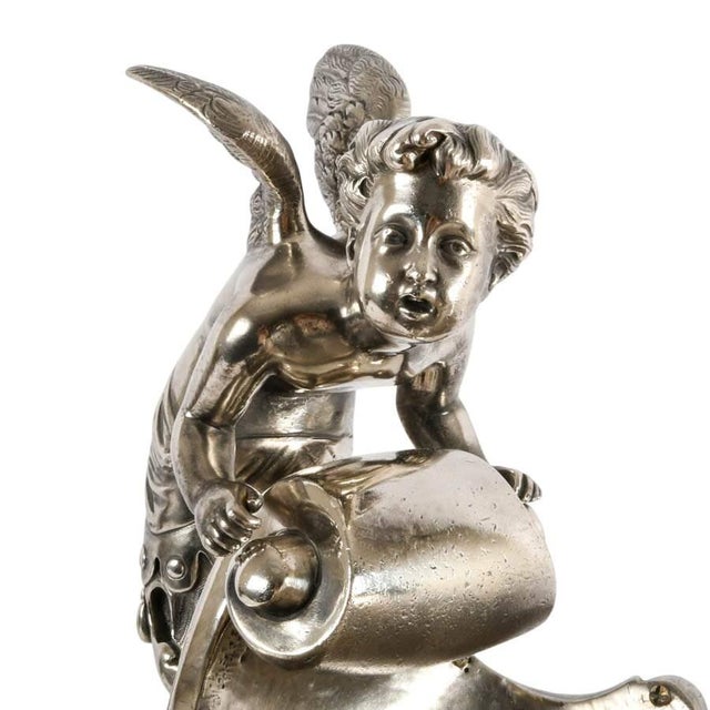 Silver Antique Silver Plate Figural Liberty & Cherub Centerpiece Bowl on Marble Base, Circa 1890 For Sale - Image 8 of 11