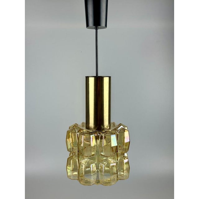 Mid-Century Modern Space Age Glass and Brass Ceiling Lamp from Glashütte Limburg, Germany, 1970s For Sale - Image 3 of 16