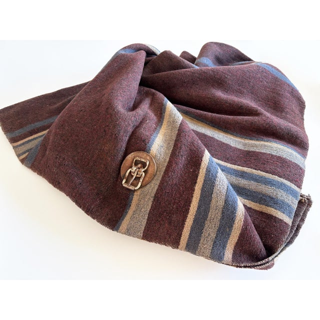 English 1900s Antique Striped Wool Horse Blanket For Sale - Image 3 of 9