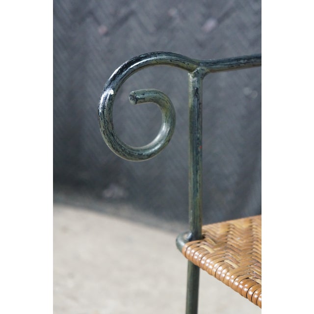 Mid 20th Century Pair Mid Century Modern Iron Wicker Patio Chairs Vintage Wrought Iron Dining Armchairs For Sale - Image 5 of 18