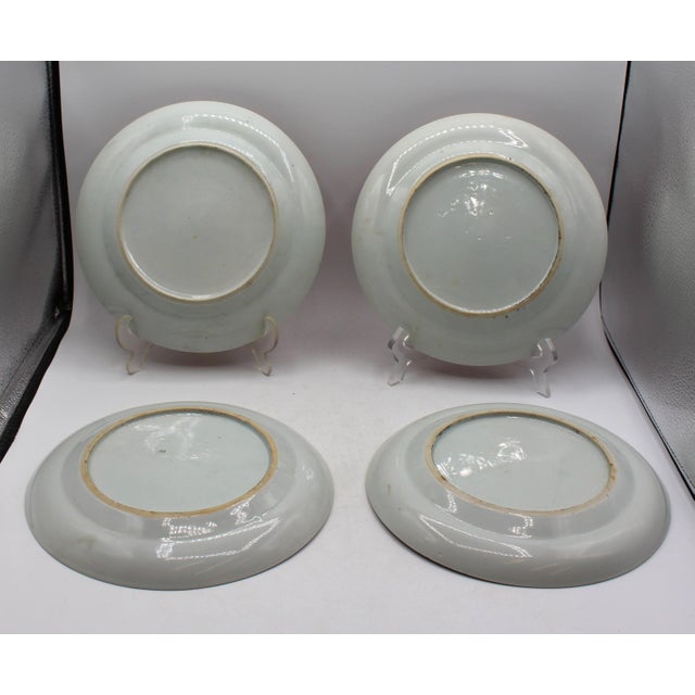 Circa 1815 Set of 4 Chinese Export Porcelain Orange Fitzhugh Dinner Plates. Note the exceptional quality of painting & the...