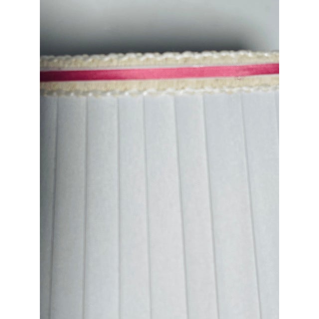 1990s Shabby Chic White Pleated Lamp Shade With Pink Fringes For Sale In Miami - Image 6 of 6