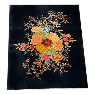 1920s Black Ground Antique Art Deco Chinese Rug For Sale
