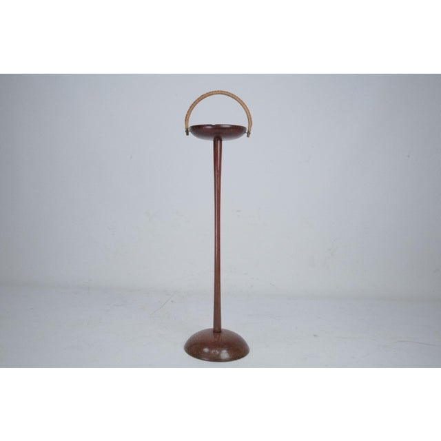 Wood Vintage Wooden Ashtray Stand with Braided Leather Handle, Italy, 1950s For Sale - Image 7 of 9