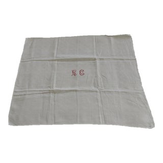 Antique Natural Linen Embroidered Textile with Red Letters "H" & "C" For Sale