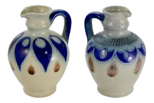 1950s Blue German Salt Glaze Pottery - a Pair