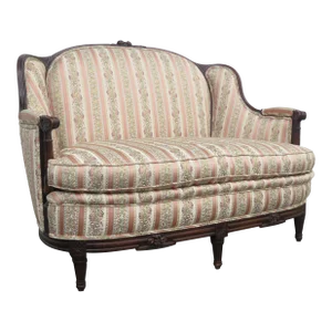 Early 1900s Carved Large Deep Settee Loveseat