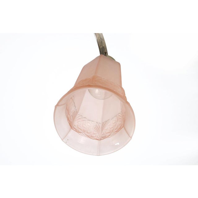Pink Art Deco Chandelier with Etched Pink Glass Shades, 1930s For Sale - Image 8 of 11