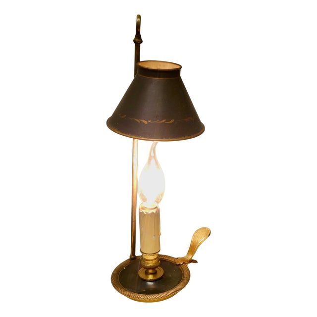 French Green and Gold Toleware and Brass Candle Lamp, 1900s For Sale