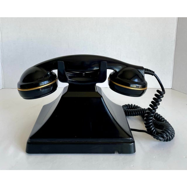 Black Vintage-Inspired Rotary Style Black Desk Telephone With Brass Dial For Sale - Image 8 of 10