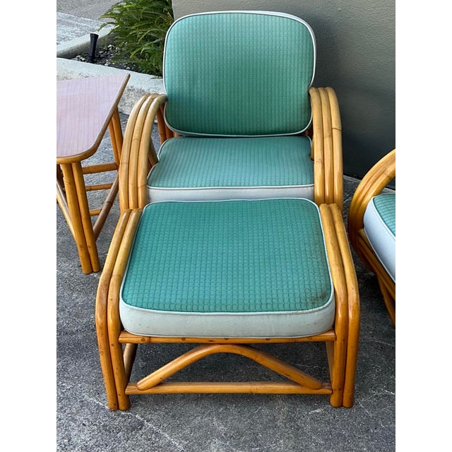 Vintage 1950s Beverly Hills Rattan Lounge Chairs and Ottoman For Sale - Image 11 of 12