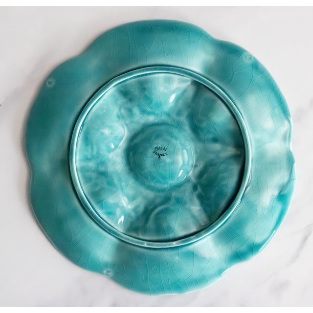 1950s Vintage French Gien Turquoise Majolica Oyster Plate For Sale - Image 5 of 7