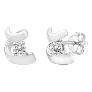 .925 Sterling Silver Round Cut Diamond Fashion Stud Earrings, A Pair For Sale