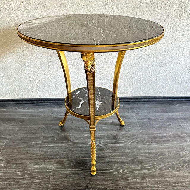 Metal Art Deco Gueridon Table in Black Marble with White Grain For Sale - Image 7 of 12