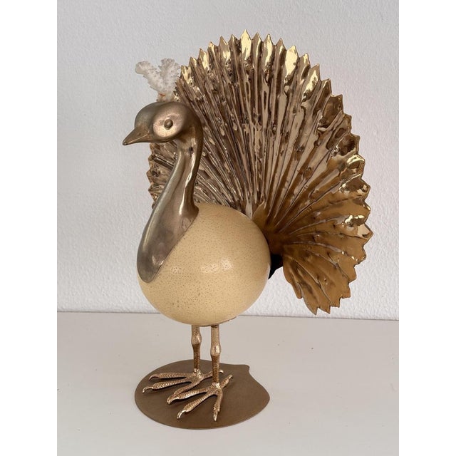 Metal Vintage Italian Brass and Ostrich Egg Bird Sculpture by Antonio Pavia, 1970s For Sale - Image 7 of 12
