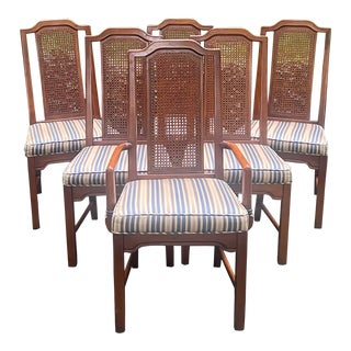 Late 20th Century Chinoiserie Cane Back Dining Chairs - Set of 6 For Sale