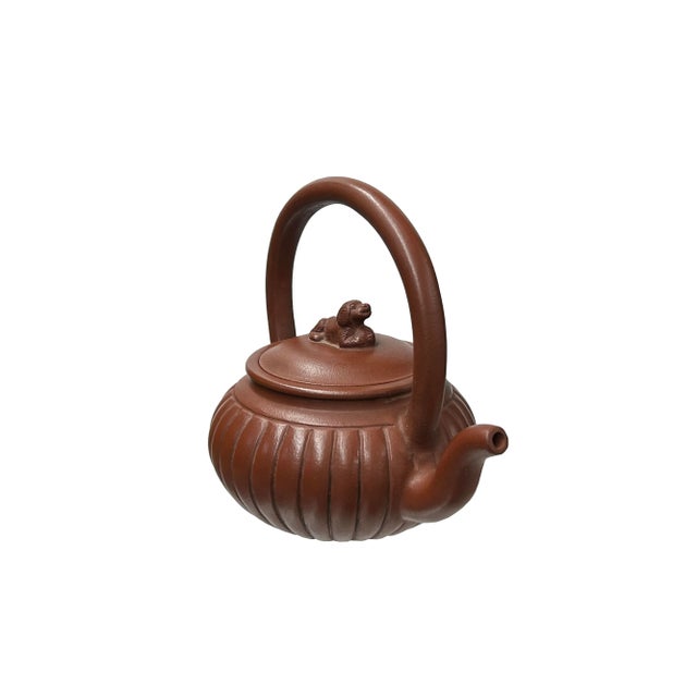 1970s Vintage Brown Pumpkin Puppy Zisha Clay Teapot Art Display For Sale - Image 5 of 7