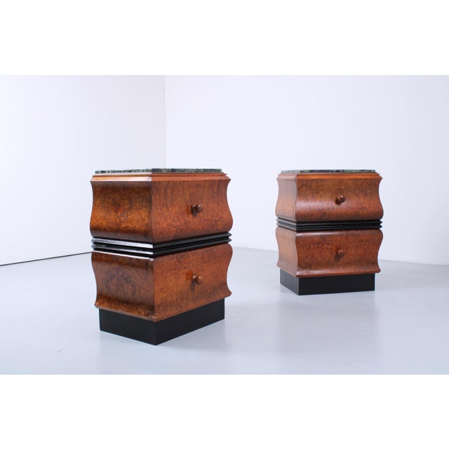 Art Deco Walnut and Green Marble Nighstands, 1920s, Set of 2 For Sale - Image 18 of 18