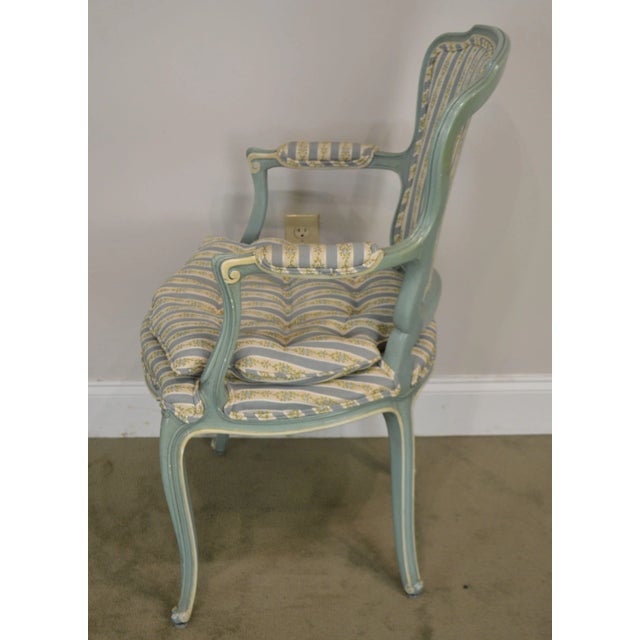Wood French Louis XV Style Vintage 1960's Custom Painted Armchairs - a Pair For Sale - Image 7 of 13
