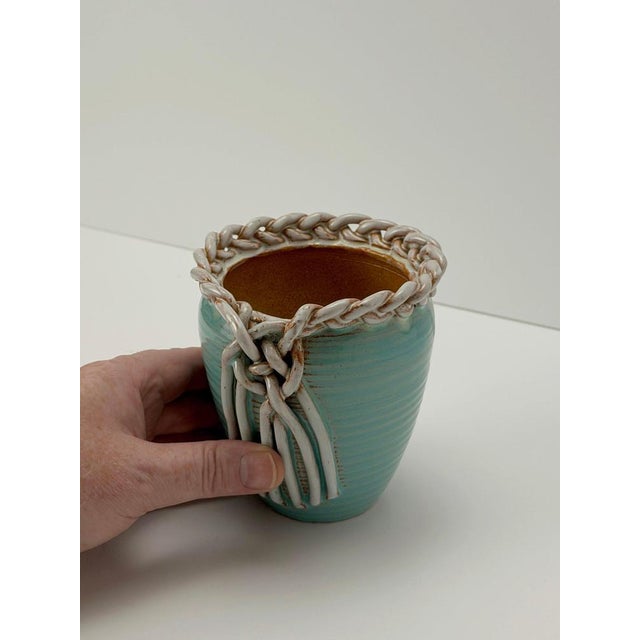 Vintage Turquoise Ceramic Vase by Alexandre De Wemmel, Belgium, 1950s For Sale - Image 9 of 11