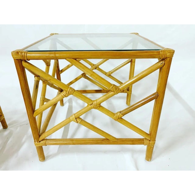 Wood Chippendale Bamboo Rattan Nesting Tables - Set of 3 For Sale - Image 7 of 13