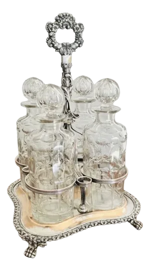 Antique Victorian Cut Glass Decanters & Original Stand, 1860, Set of 5