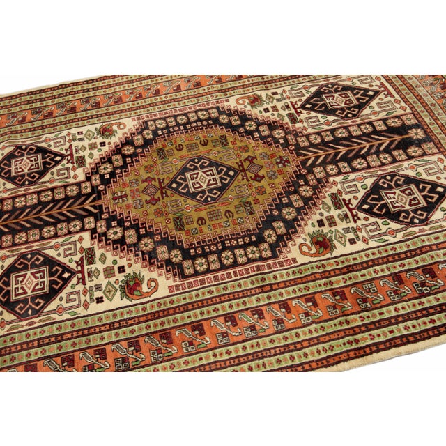 Persian Vintage Handmade Persian Ivory Geometric Wool Rug 4'9" X 6'10" For Sale - Image 3 of 11