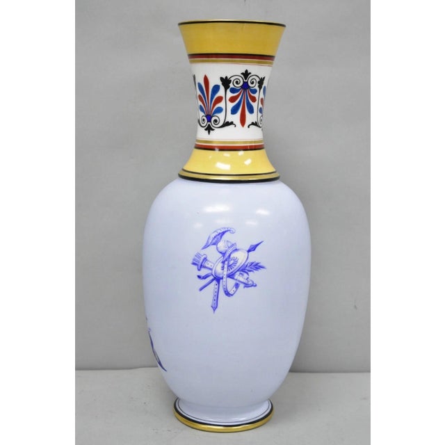 Blue Vintage Greco Roman Classical Style Light Blue Porcelain Horse & Chariot Vase For Sale - Image 8 of 14