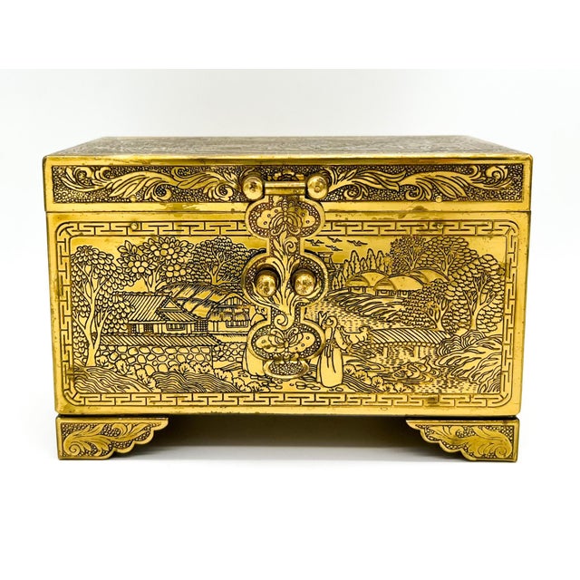 Late 20th Century Vintage Chinese Etched Brass Box For Sale - Image 5 of 11