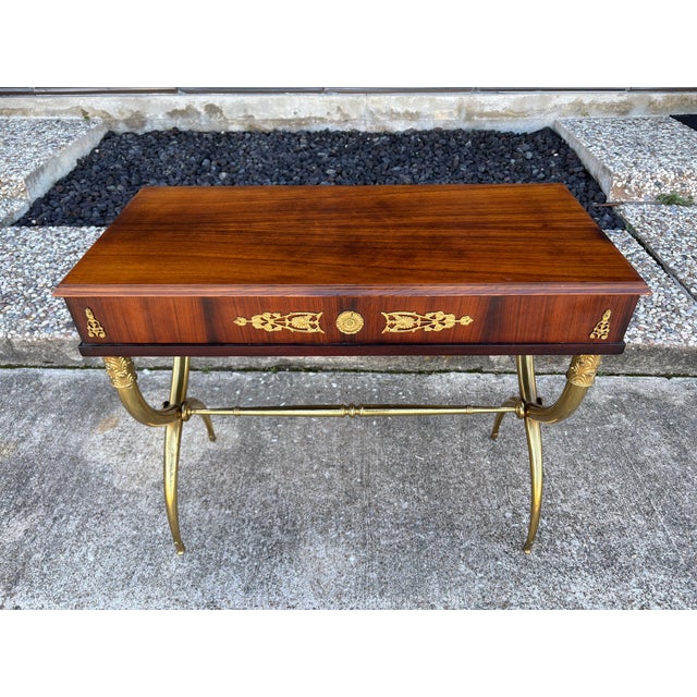 1950s French Restauration Style Desk on Brass Base For Sale - Image 12 of 13