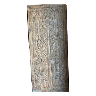 Vintage Hand-Carved Tree of Life Sliding Barn Door | Rustic Resort Wall Decor Wood 84x36 For Sale