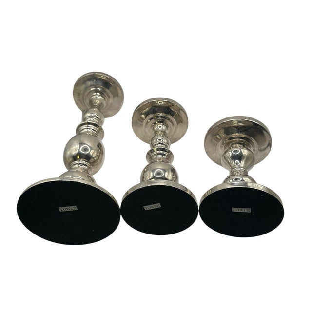 Vintage Towle Chrome-Plated Metal Candle Holders With Hurricane Glass Shades - A Set of 3 For Sale - Image 11 of 12