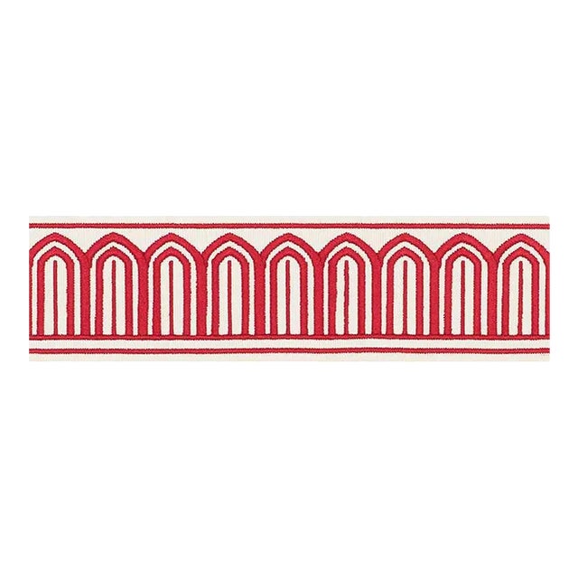 Sample - Schumacher X Miles Redd Arches Embroidered Tape Medium in Red For Sale