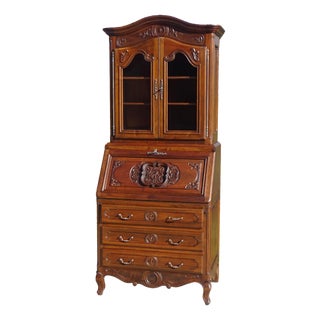 Louis XV Style Display Cabinet with Secretary and Drawers in Walnut, 1960s For Sale