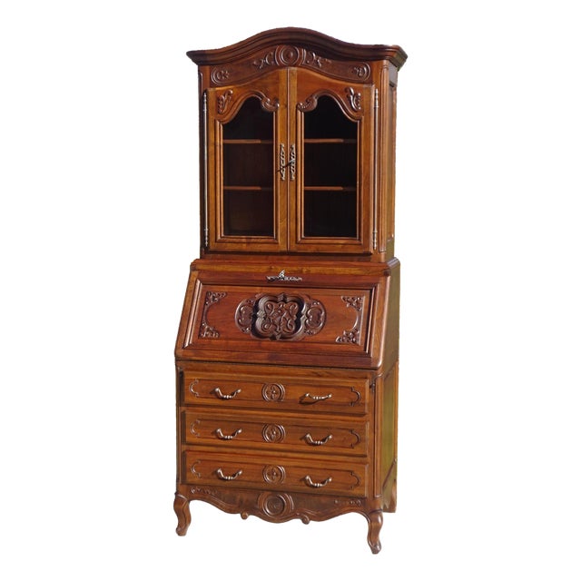 Louis XV Style Display Cabinet with Secretary and Drawers in Walnut, 1960s For Sale