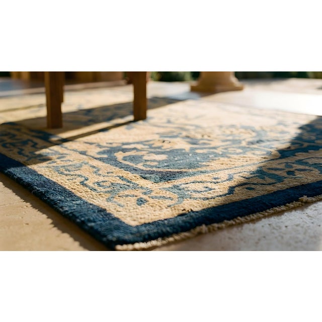 1920s Beige Floral Antique Chinese Peking Rug 3' 2'' X 4' 10'' Knotted Wool Carpet For Sale - Image 12 of 12