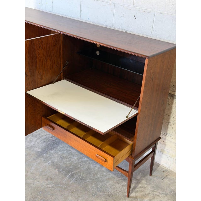 Large Rosewood Sideboard With Drop-Down Bar and Shelves Danish Mid-Century Modern 1960s For Sale - Image 9 of 16